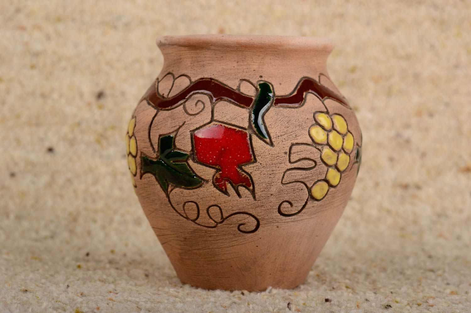 10 oz ceramic wine pitcher pot with handmade ornament 0,35 lb photo 1