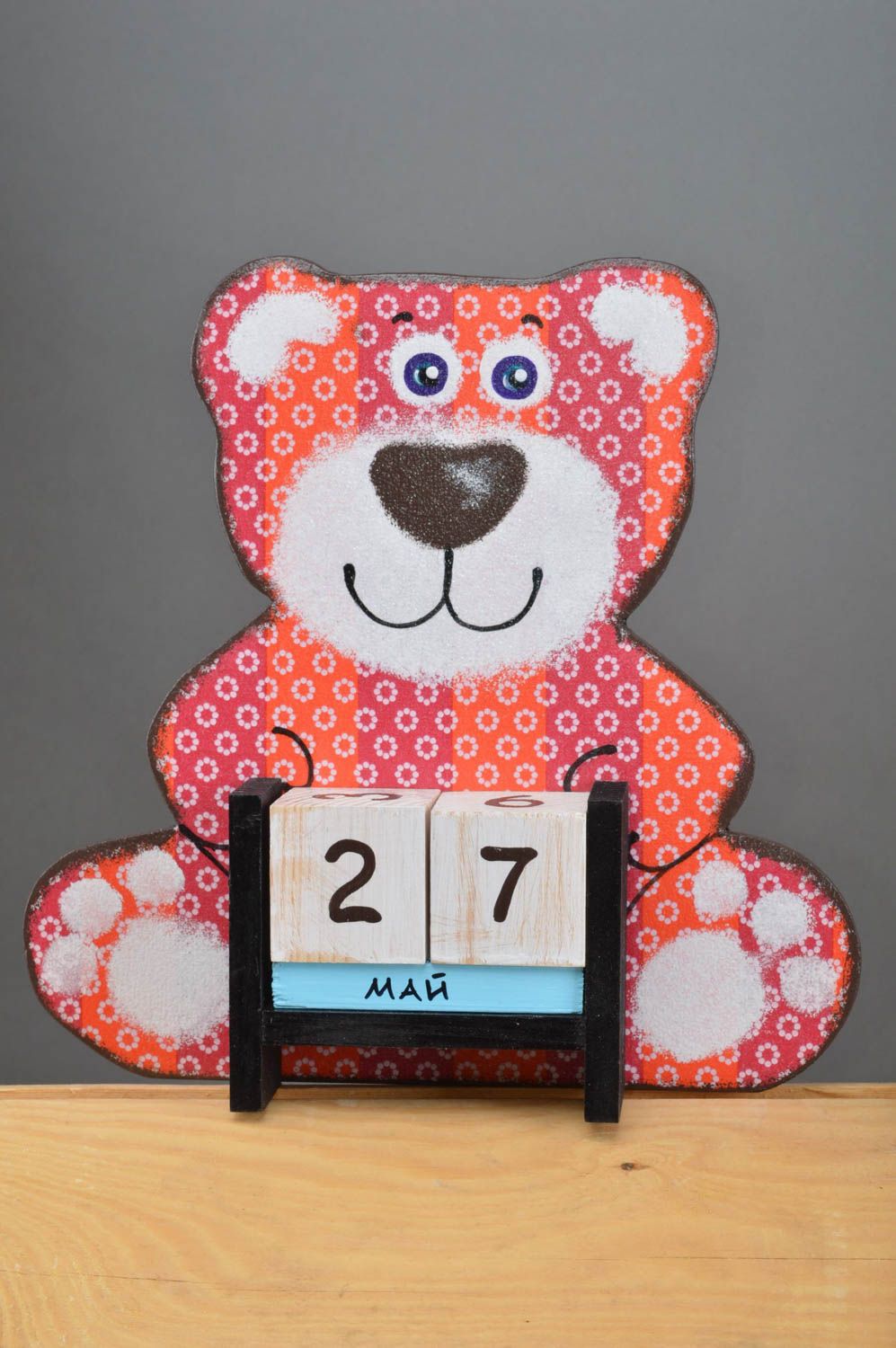Greller Holz Tischkalender für Kinder in Form von Bären für 4 Monate handmade foto 2