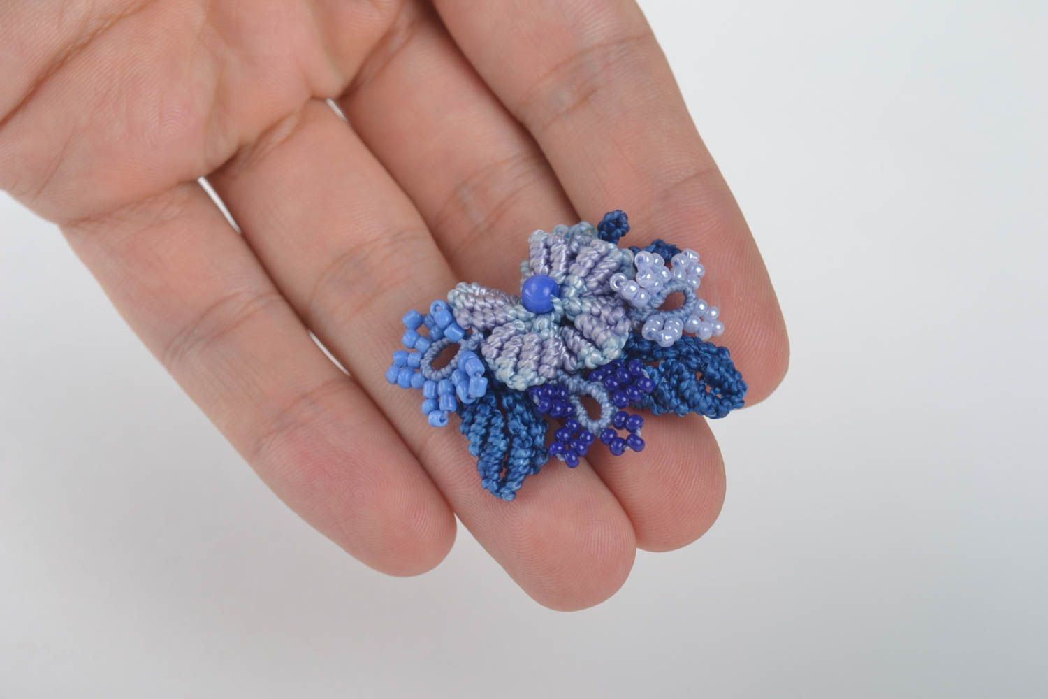 Handmade woven macrame brooch textile flower brooch beaded brooch jewelry photo 5