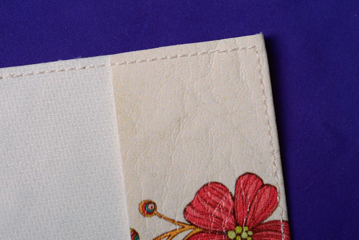 Unusual artificial leather passport cover with print Flowers photo 5