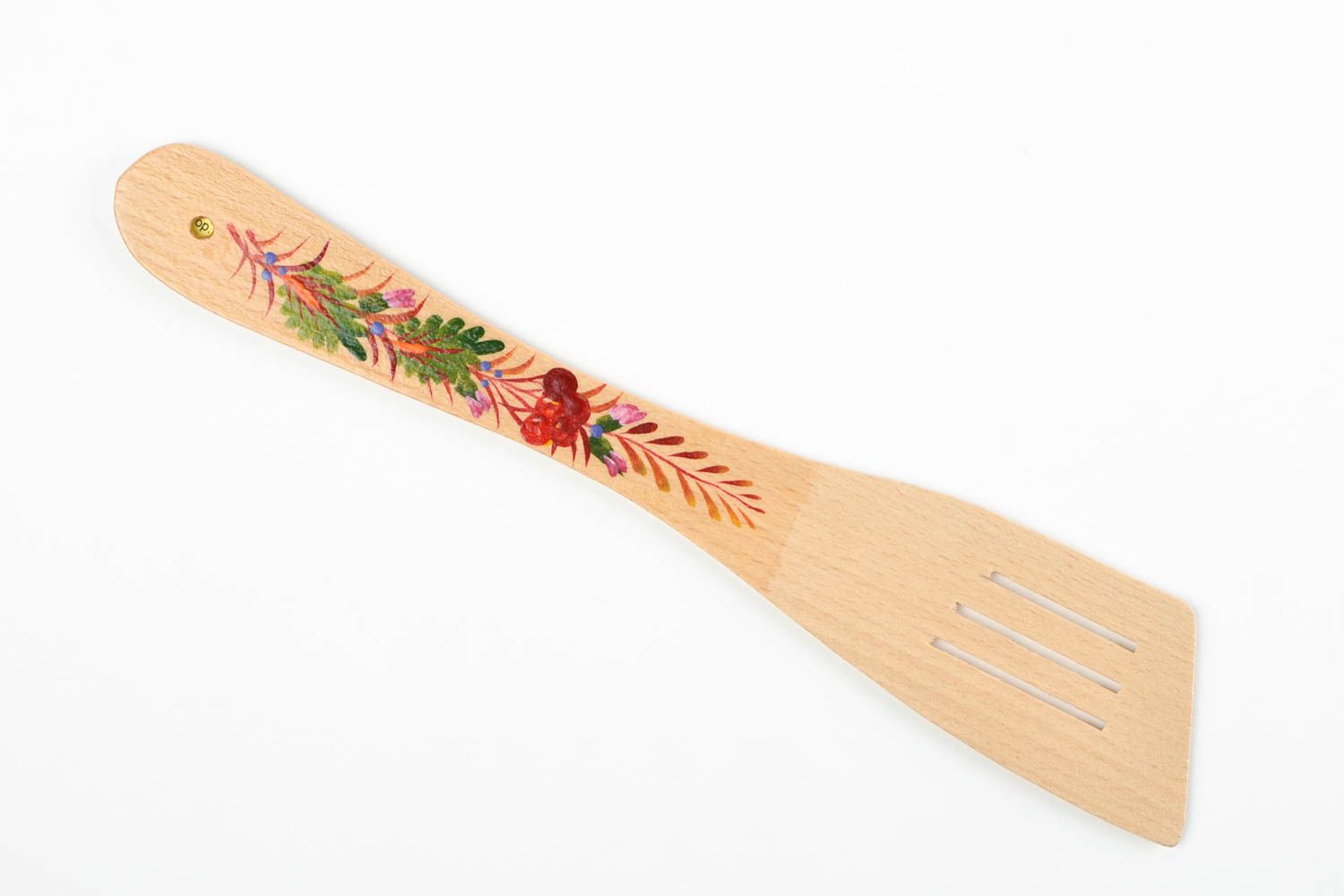 Handmade wooden kitchen utensil stylish panted spatula ware in ethnic style photo 3