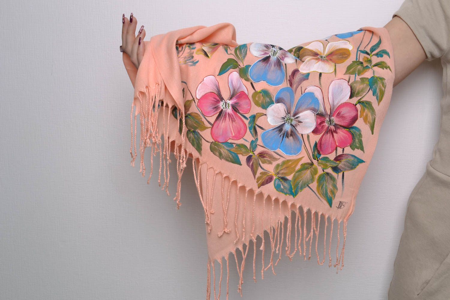 Длинный шарф с цветами нежный пастельные оттенки  фото 5