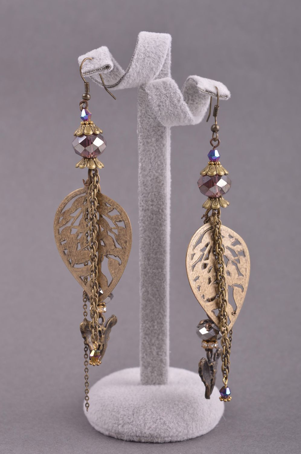 Long handmade metal earrings cute brass earrings fashion accessories for girls photo 1