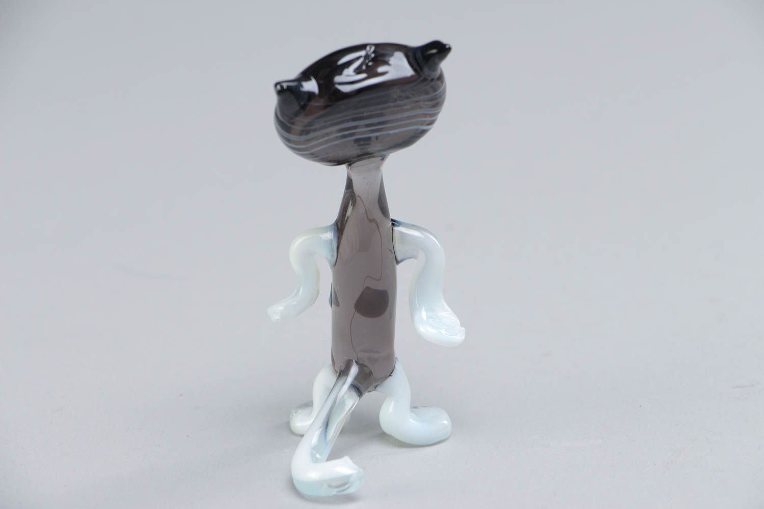 Handmade collectible miniature lampwork glass animal figurine of gray kitten photo 4