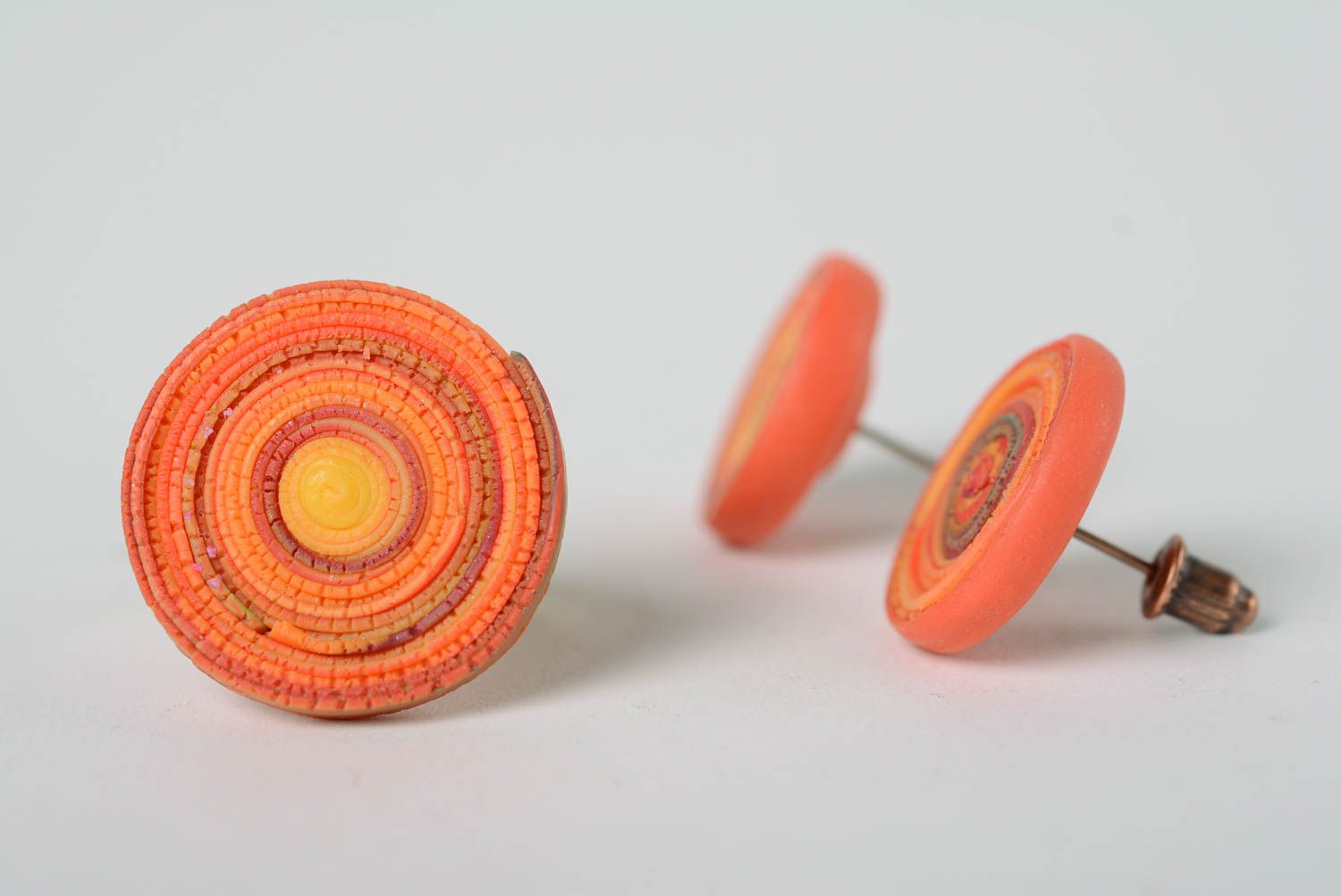 Set of handmade polymer clay bright orange jewelry 2 items stud earrings and ring photo 5