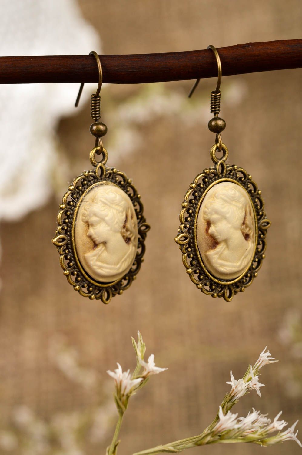 Handmade accessory dangle earrings with cameo fashion earrings women's fashion  photo 1