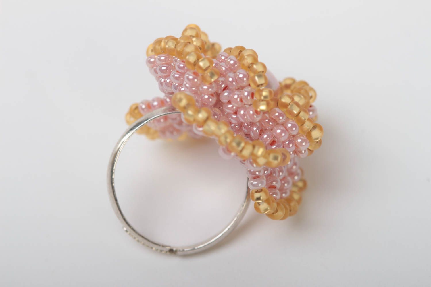 Handmade beaded ring stylish accessory with pearls flower designer jewelry photo 4