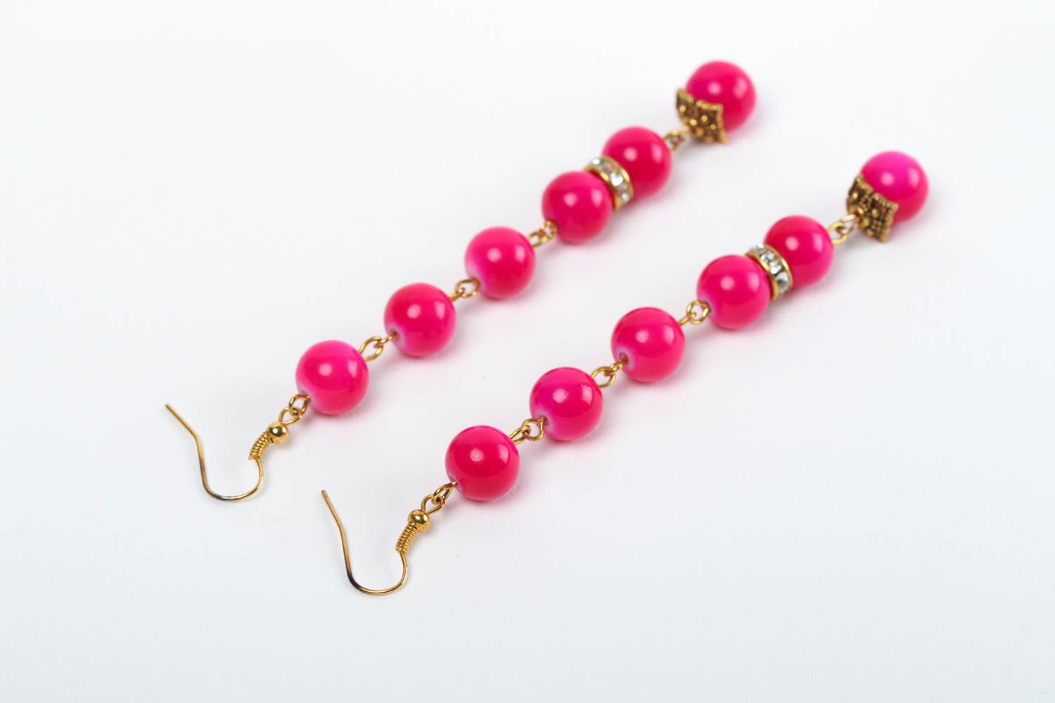 Серьги ручной работы украшение из бусин розовые длинные сережки красивые фото 4
