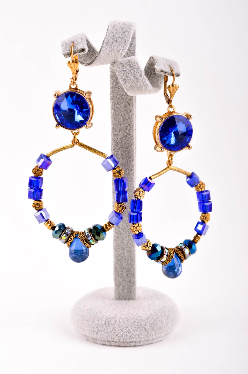 Handmade Kristall Ohrringe ausgefallener Ohrschmuck Accessoire für Frauen blau foto 2