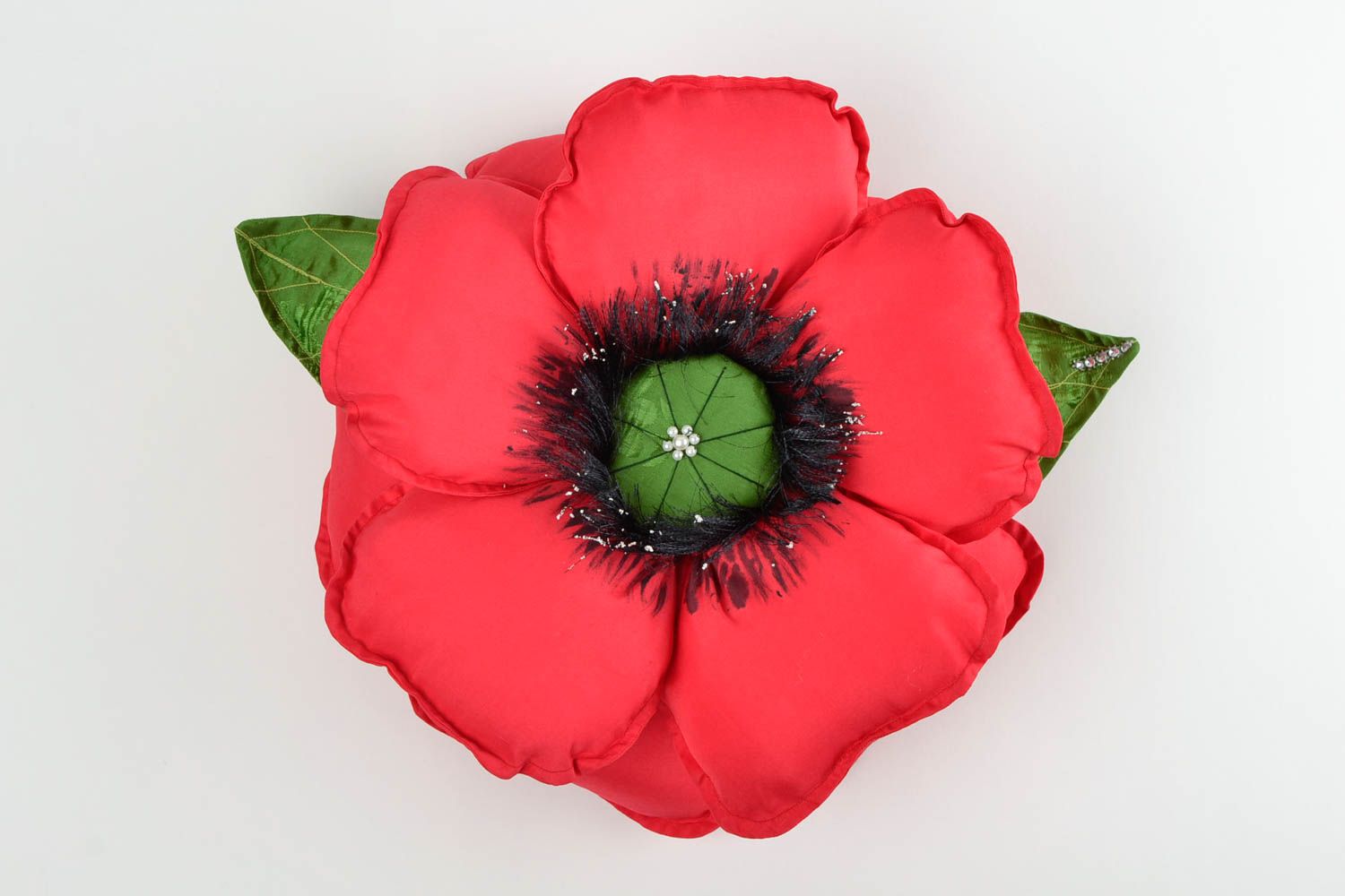 Coussin fleur de pavot rouge fait main Déco maison en tissus Cadeau original photo 3