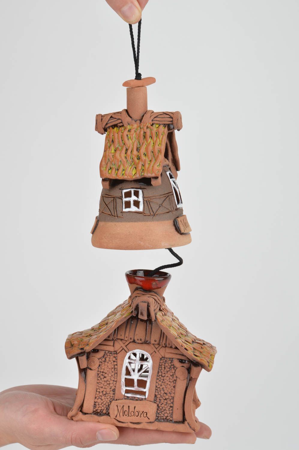 Аромалампа и колокольчик из глины набор ручной работы для декора дома фото 2