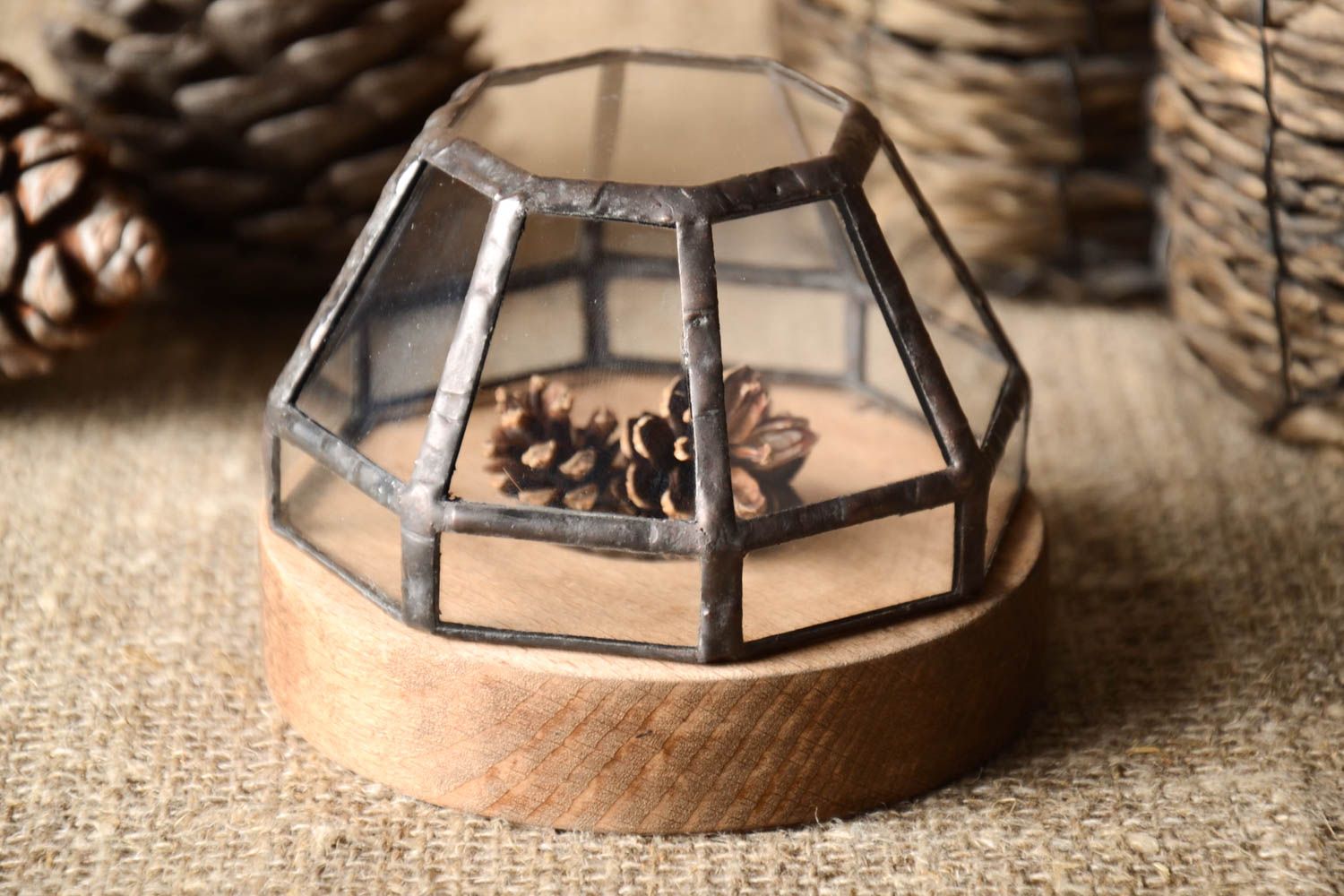 Boîte à bijoux design faite main en bois verre métal Cadeau pour femme photo 1