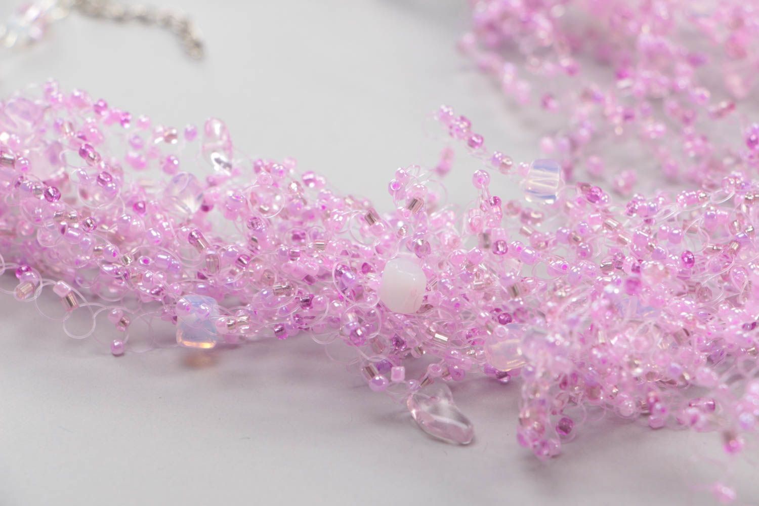 Handmade cute pink necklace light beaded accessory stylish light jewelry photo 3