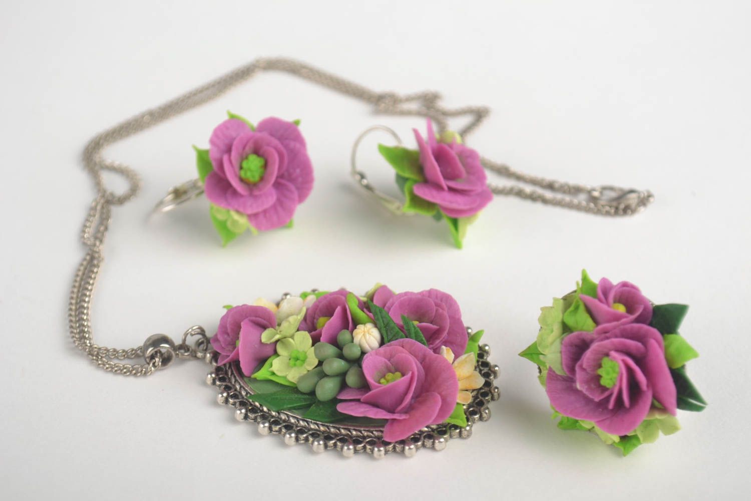 Handmade Schmuck Set Mode Accessoires Modeschmuck Ohrringe Anhänger Ring Blumen foto 4
