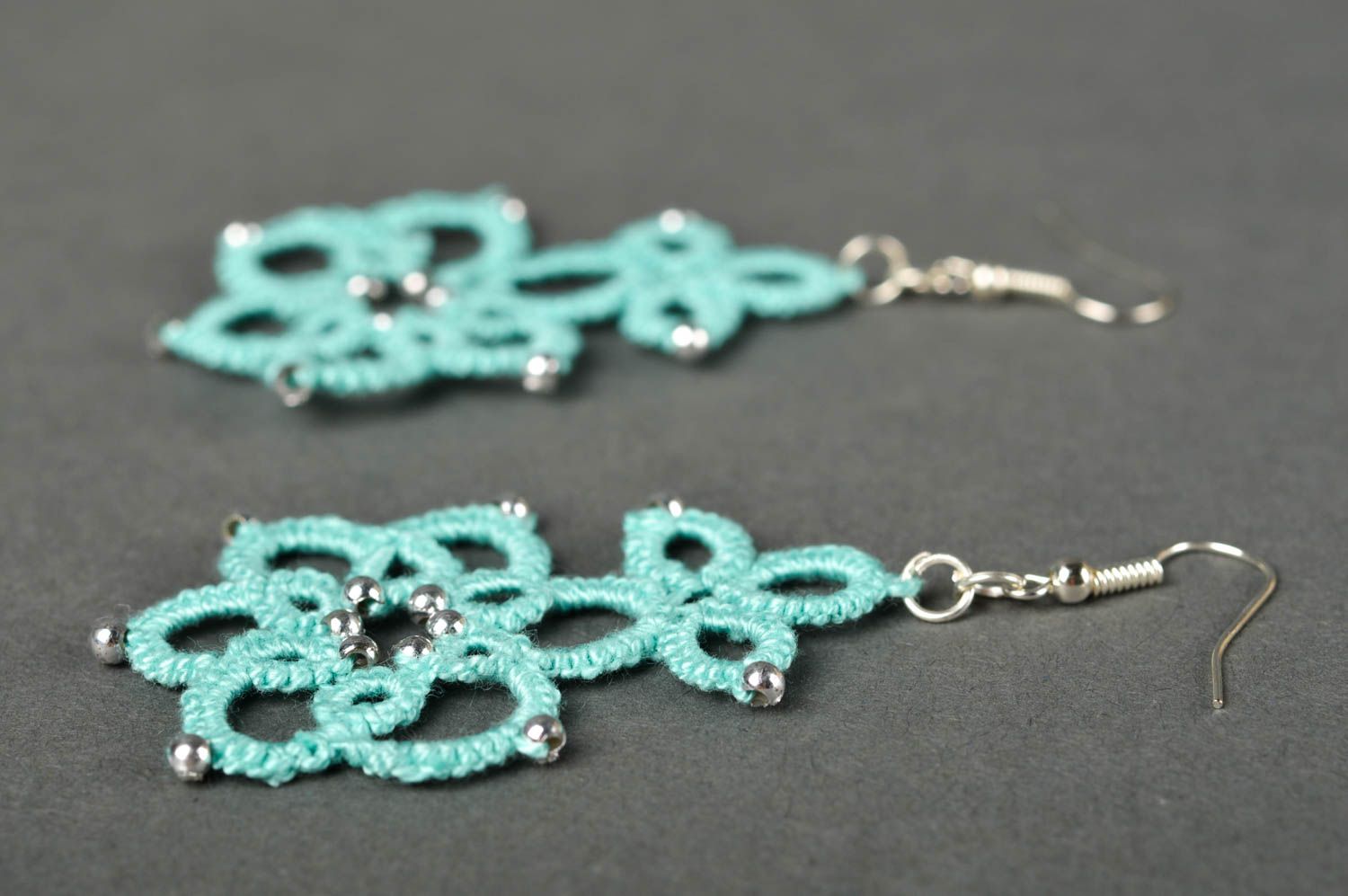 Long handmade textile earrings woven thread earrings beaded earrings design photo 3