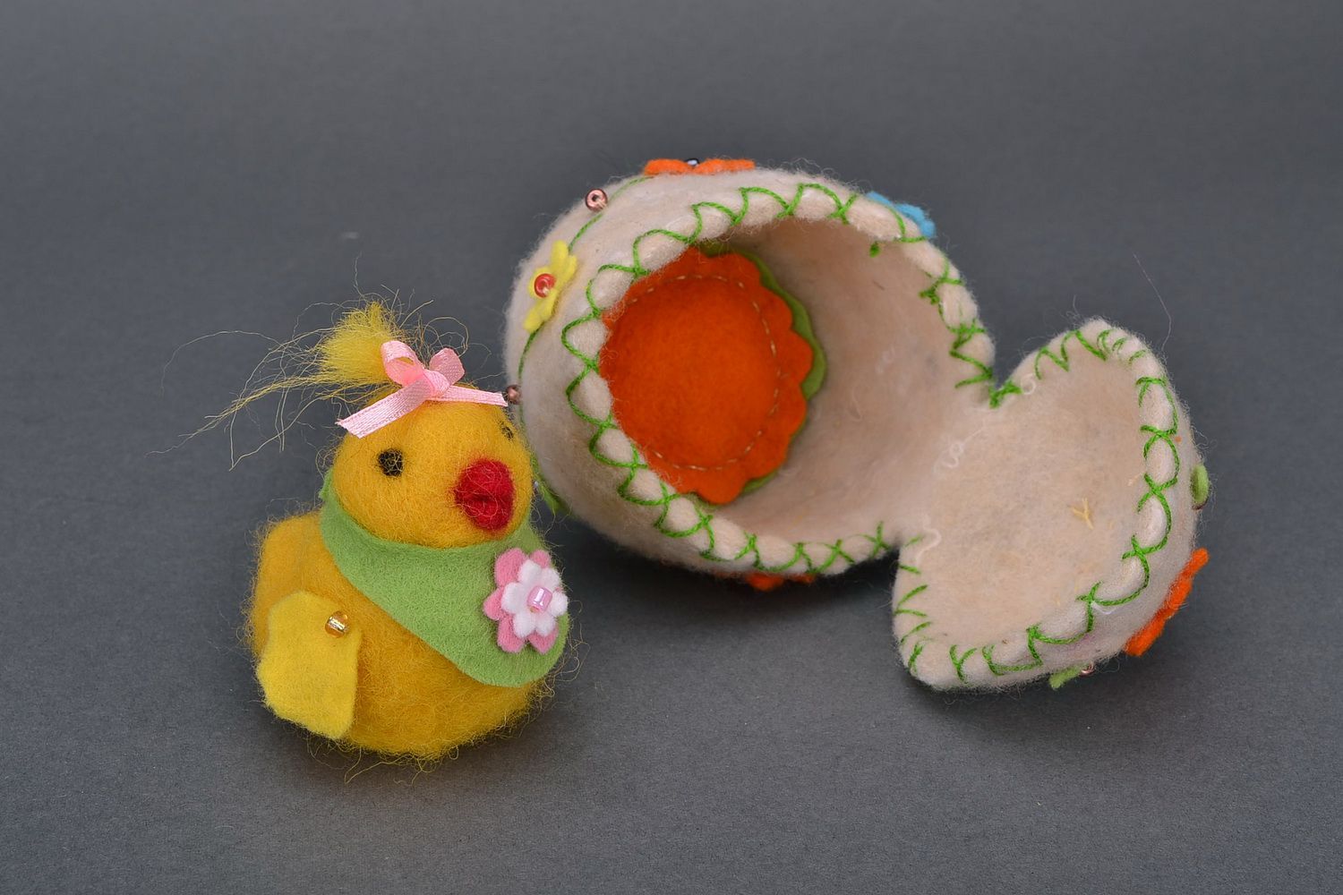 Soft toy made from wool Chicken in egg photo 3