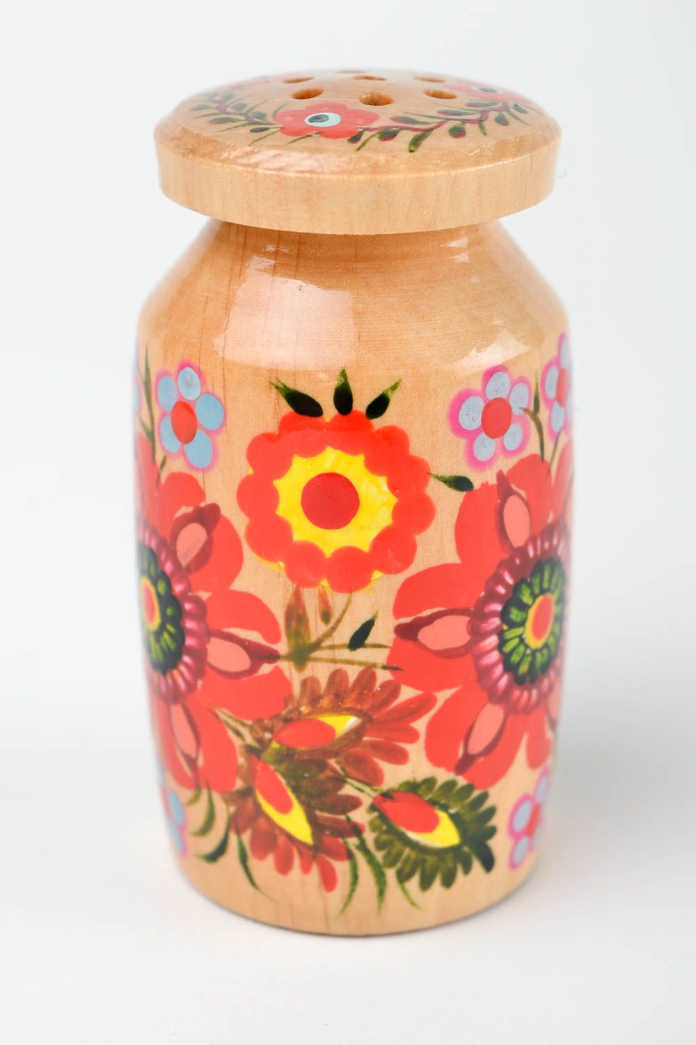 Salière fait main design Pot à sel original Ustensile de cuisine bois peint photo 4