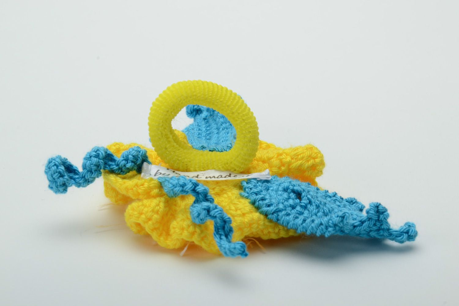 Élastique à cheveux fleur jaune tricoté au crochet fait main pour femme photo 4
