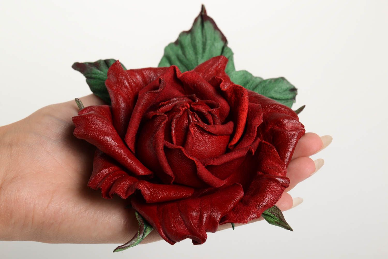 Авторская бижутерия ручной работы красивая брошь роза модная брошь из кожи фото 5