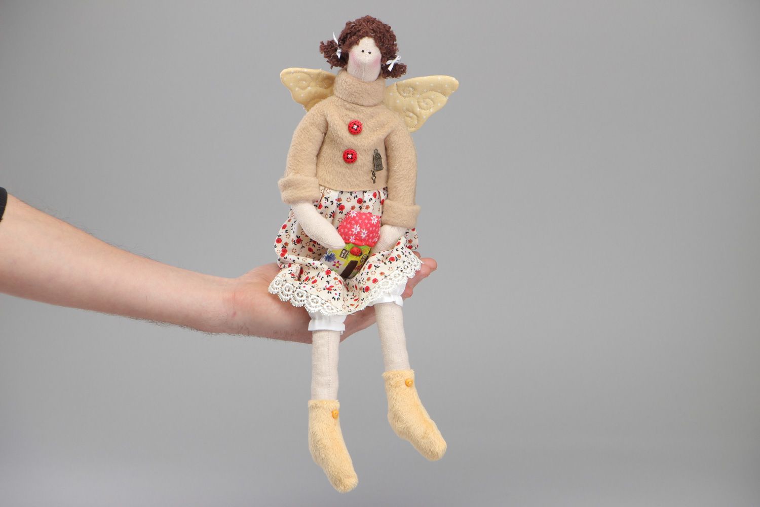 Homemade designer fabric soft doll Angel of Home Coziness photo 4