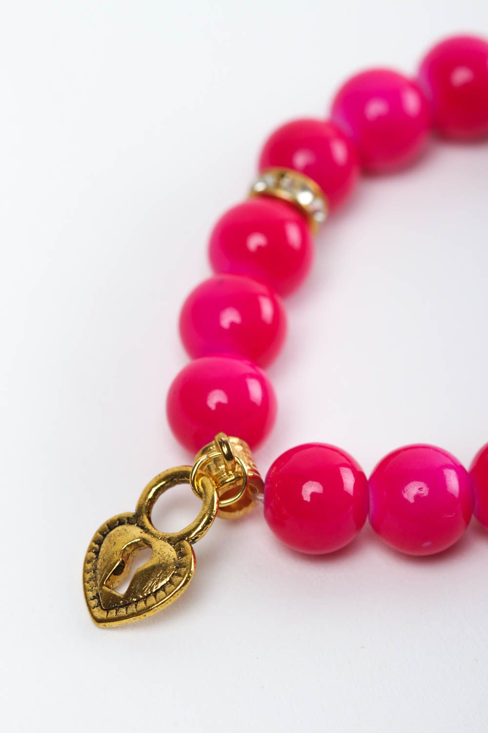 Bracelet rose Bijou fait main perles céramiques avec coeur Cadeau pour femme photo 6