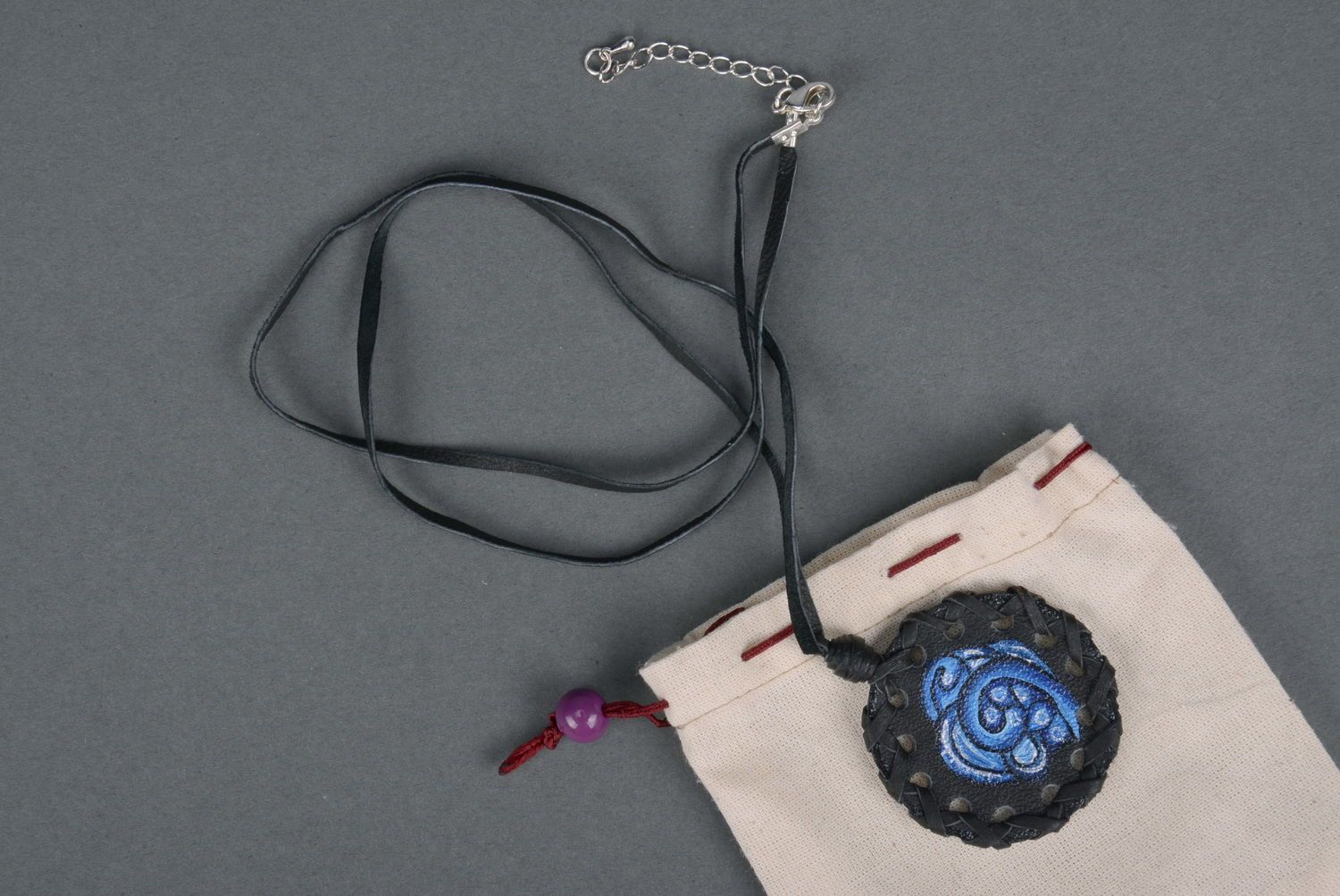 Leather pendant with painting  photo 4