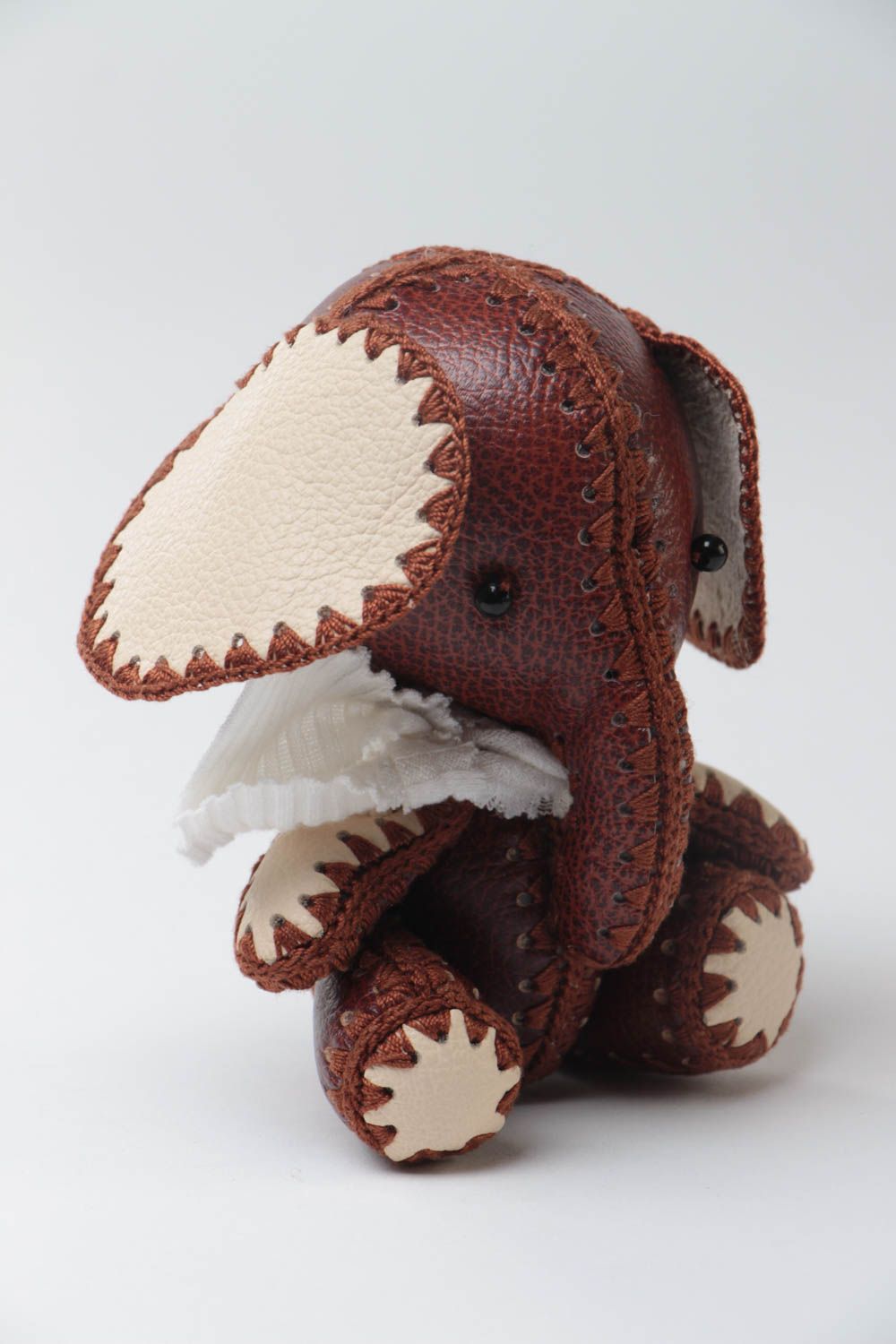 Handmade designer two colored soft toy elephant sewn of genuine leather photo 2