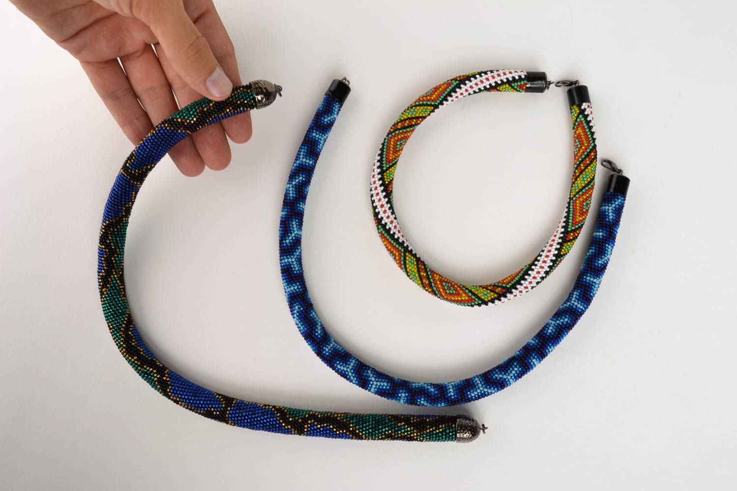 Handmade seed bead necklace mosaic necklace beaded cord jewelry fashion jewelry photo 5