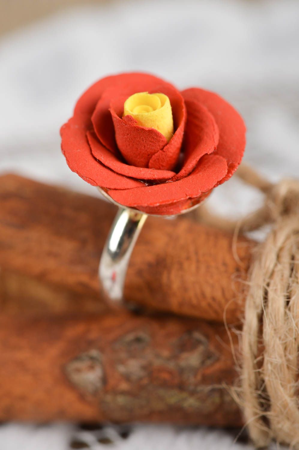 Ring Damen Handmade Blumen Ring Geschenk Ideen Ring Schmuck aus Polymerton Rose foto 1