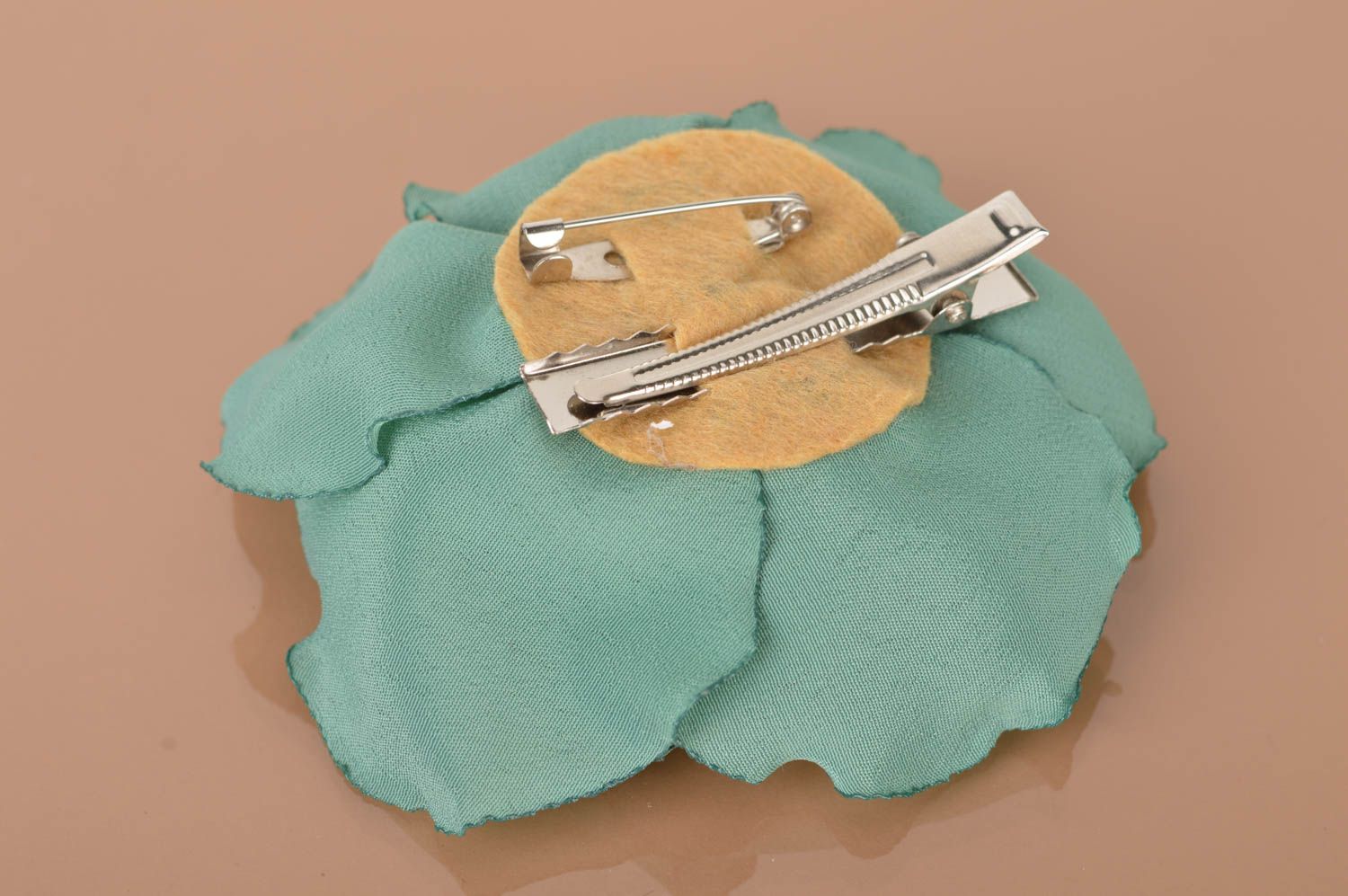 Brooch hair clip made of fabric lush green flower handmade designer accessory photo 4