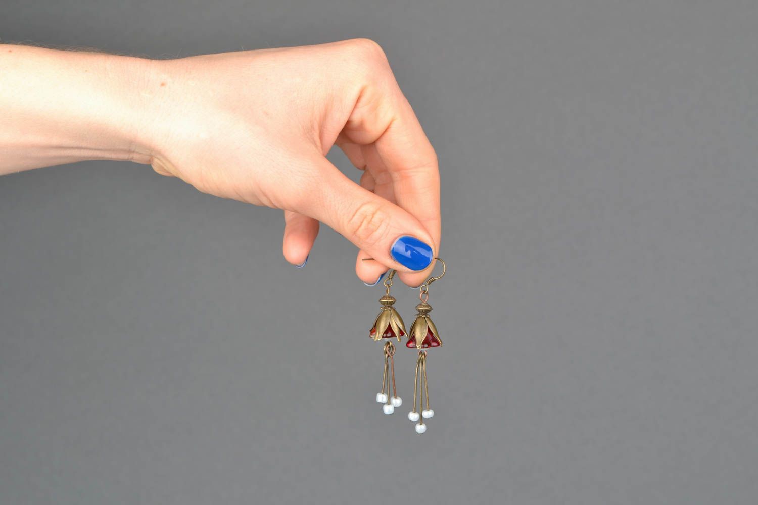 Handmade earrings with beads of unusual shape photo 2