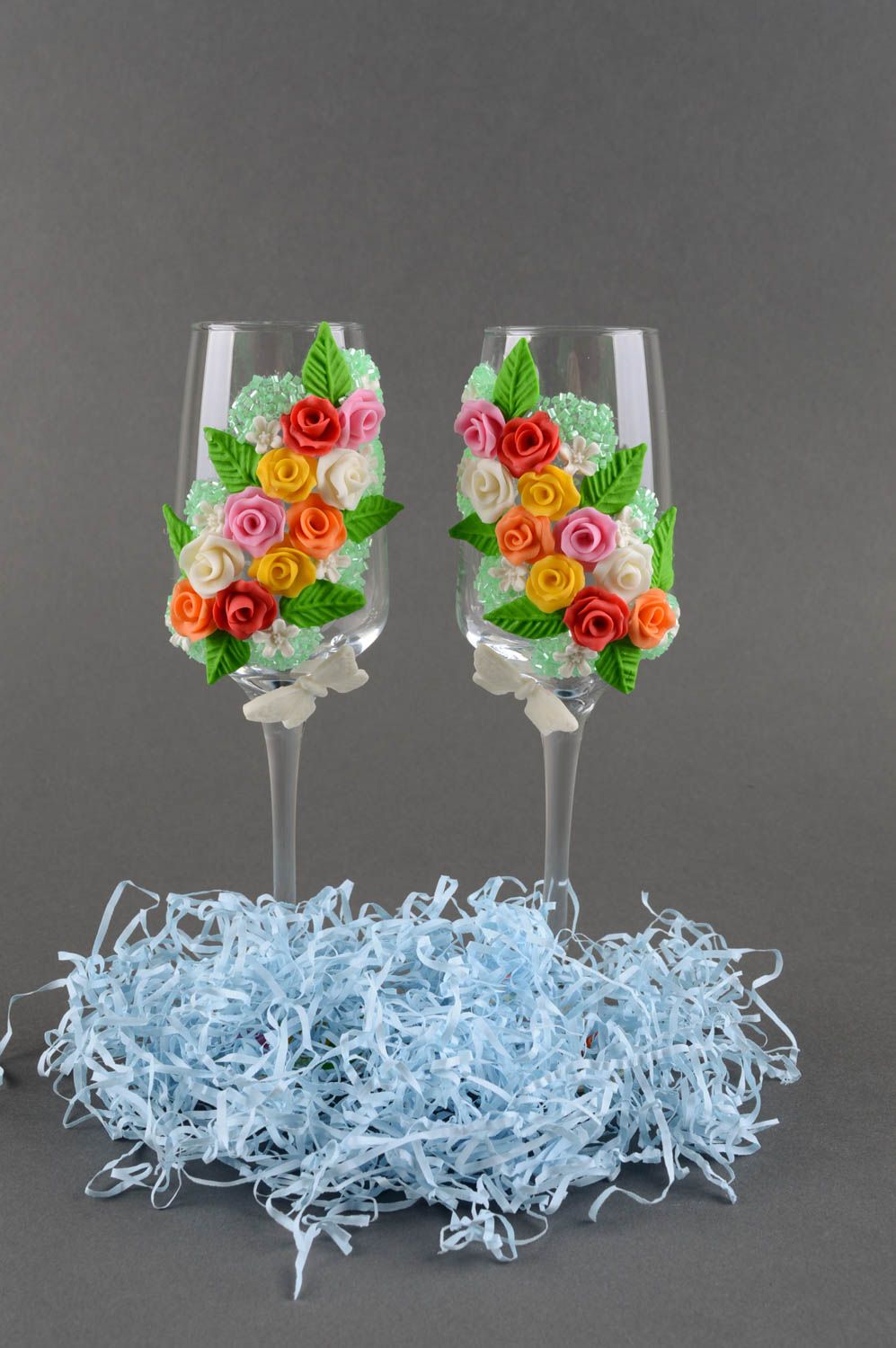 Decorated wine glasses 200 ml wedding decor handmade champagne flutes cool gifts photo 1