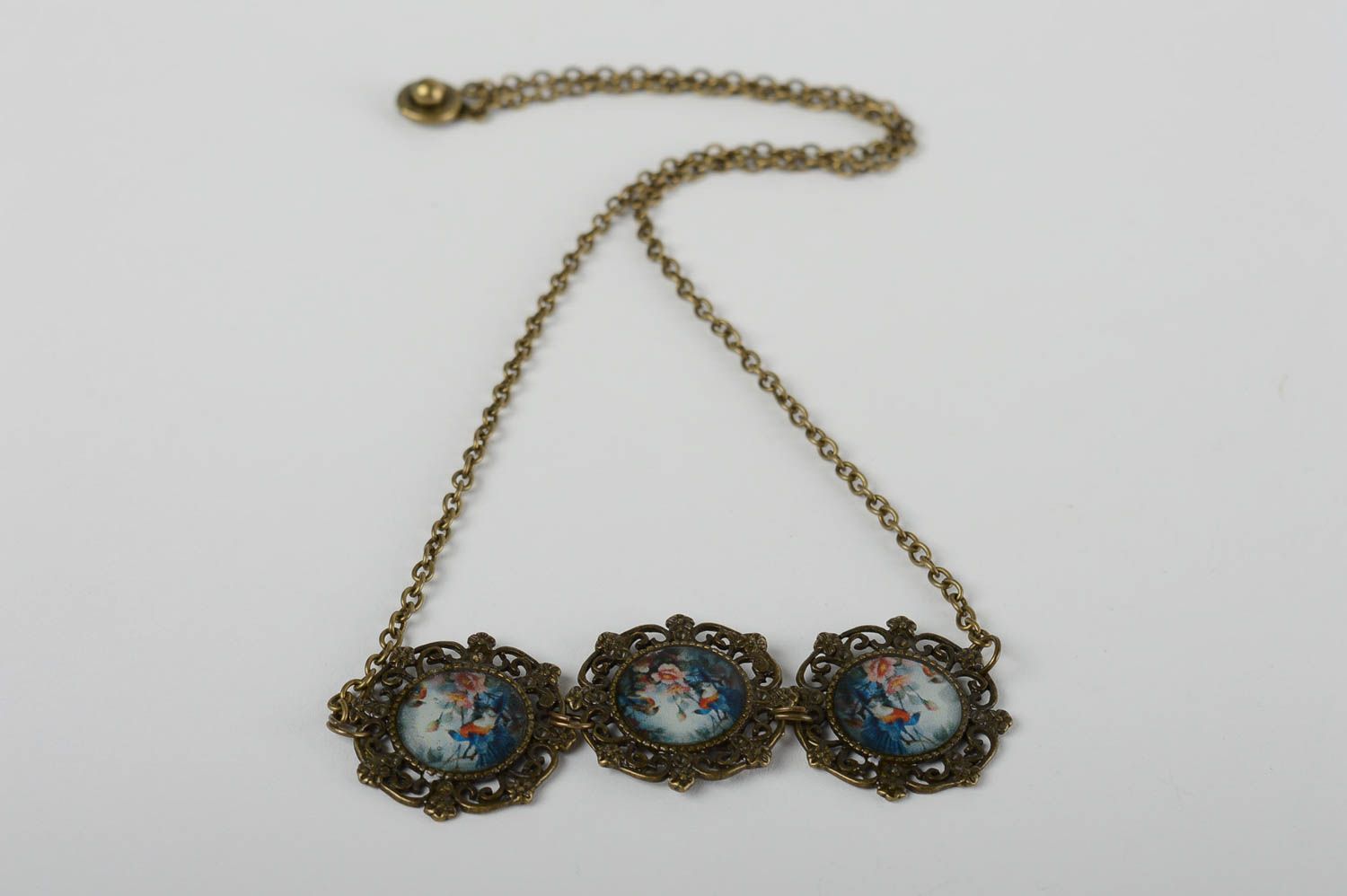 Handmade designer necklace metal decoupage necklace elegant accessory photo 2