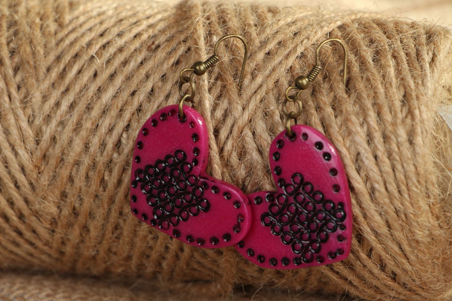 Polymer clay earrings Pink Heart photo 4