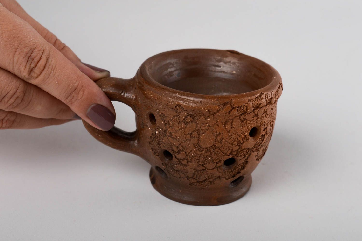 Espresso coffee clay cup in brown color with handle 0,43 lb photo 4