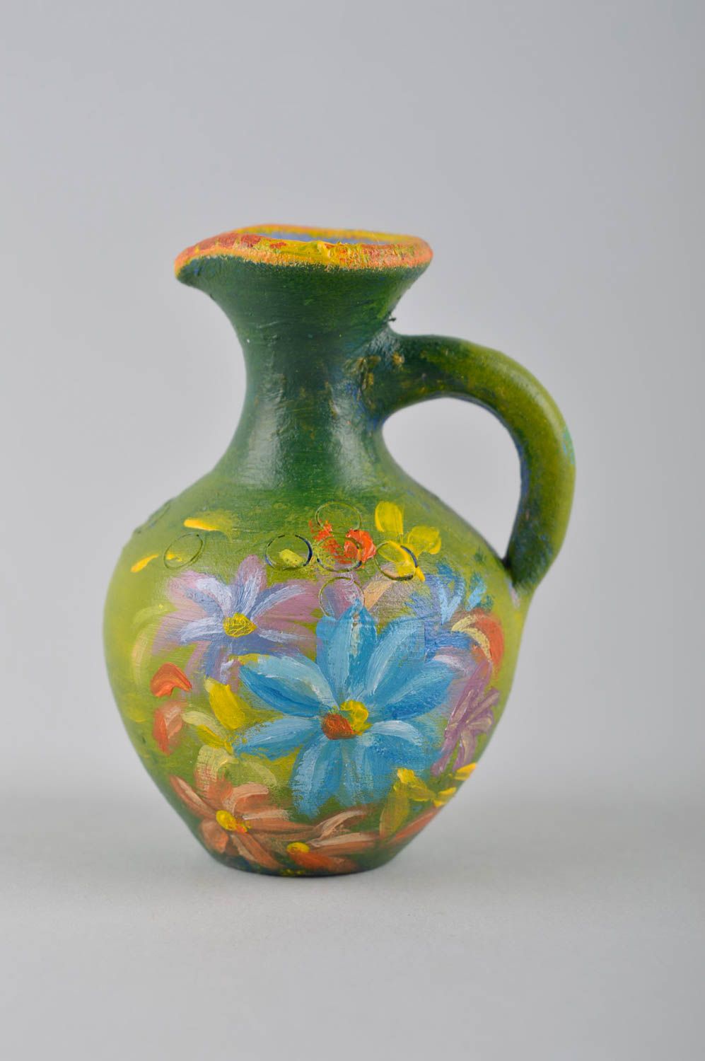 Handmade eco-style hand-painted ceramic pitcher flower vase 4 inches, 0,19 lb photo 2