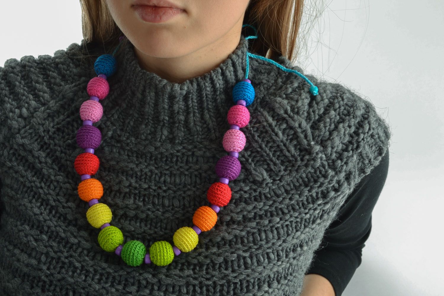 Multi-colored homemade bead necklace photo 1