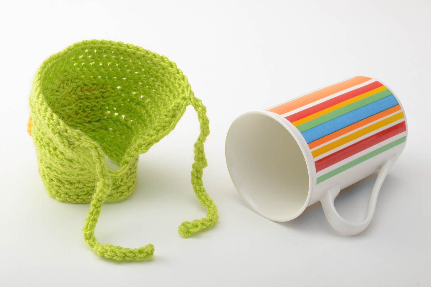 Mug avec housse tricotée verte avec fleur fait main cadeau original 30 cl photo 3