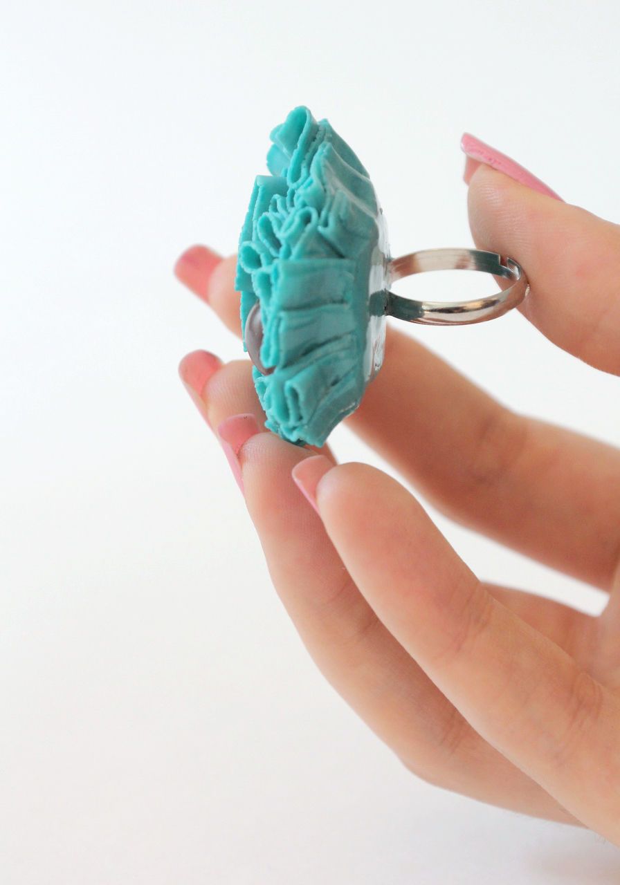 Ring made ​​of polymer clay Turquoise Flower photo 5