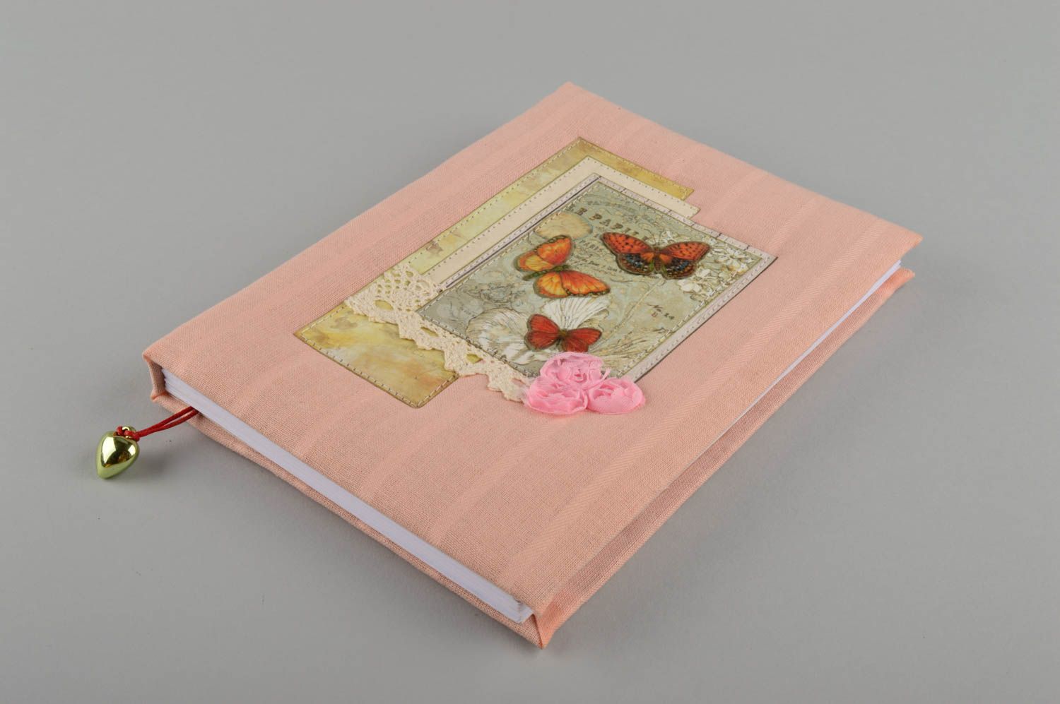 Carnet rose en tissu Carnet fait main avec marque-page Cadeau pour amie photo 1