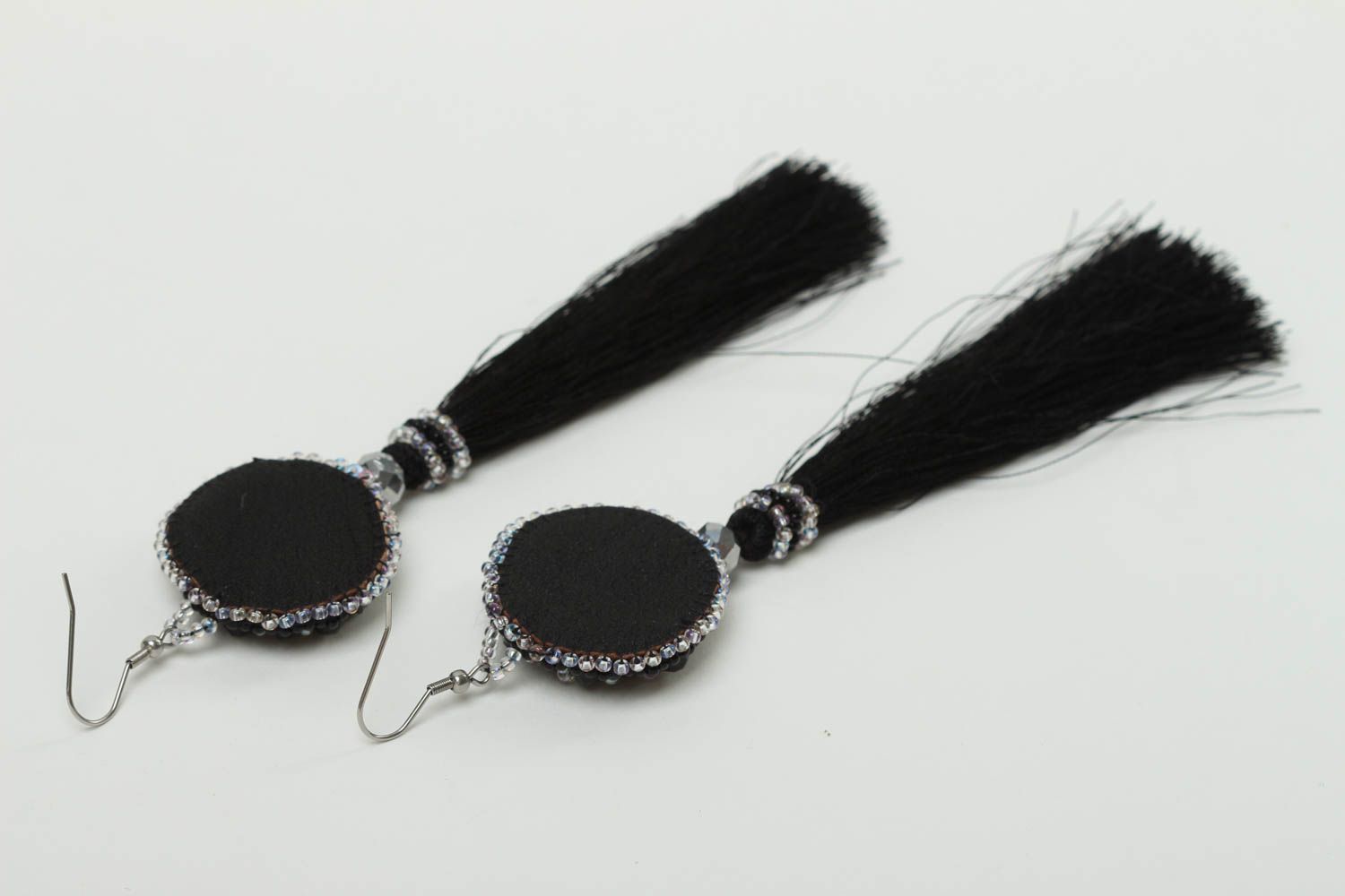 Long earrings handmade evening earrings fashion jewelry black earrings for girls photo 4
