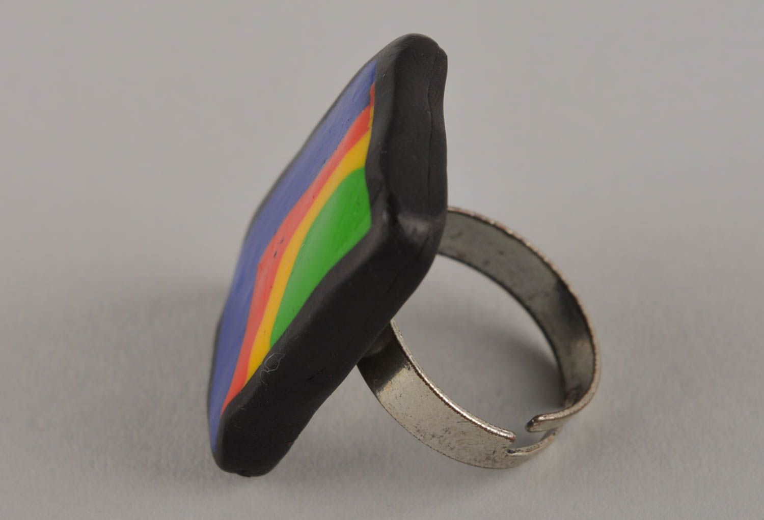 Кольцо ручной работы украшение из полимерной глины украшение кольцо квадратное фото 3