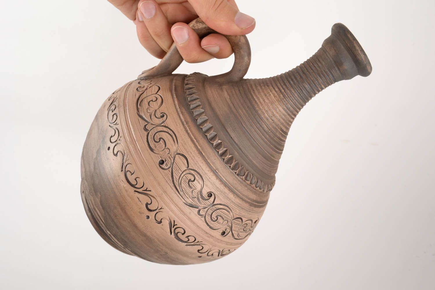 Keramik Krug mit Henkel 2 L für Wein schön ethnisch mit Muster und engem Hals foto 4
