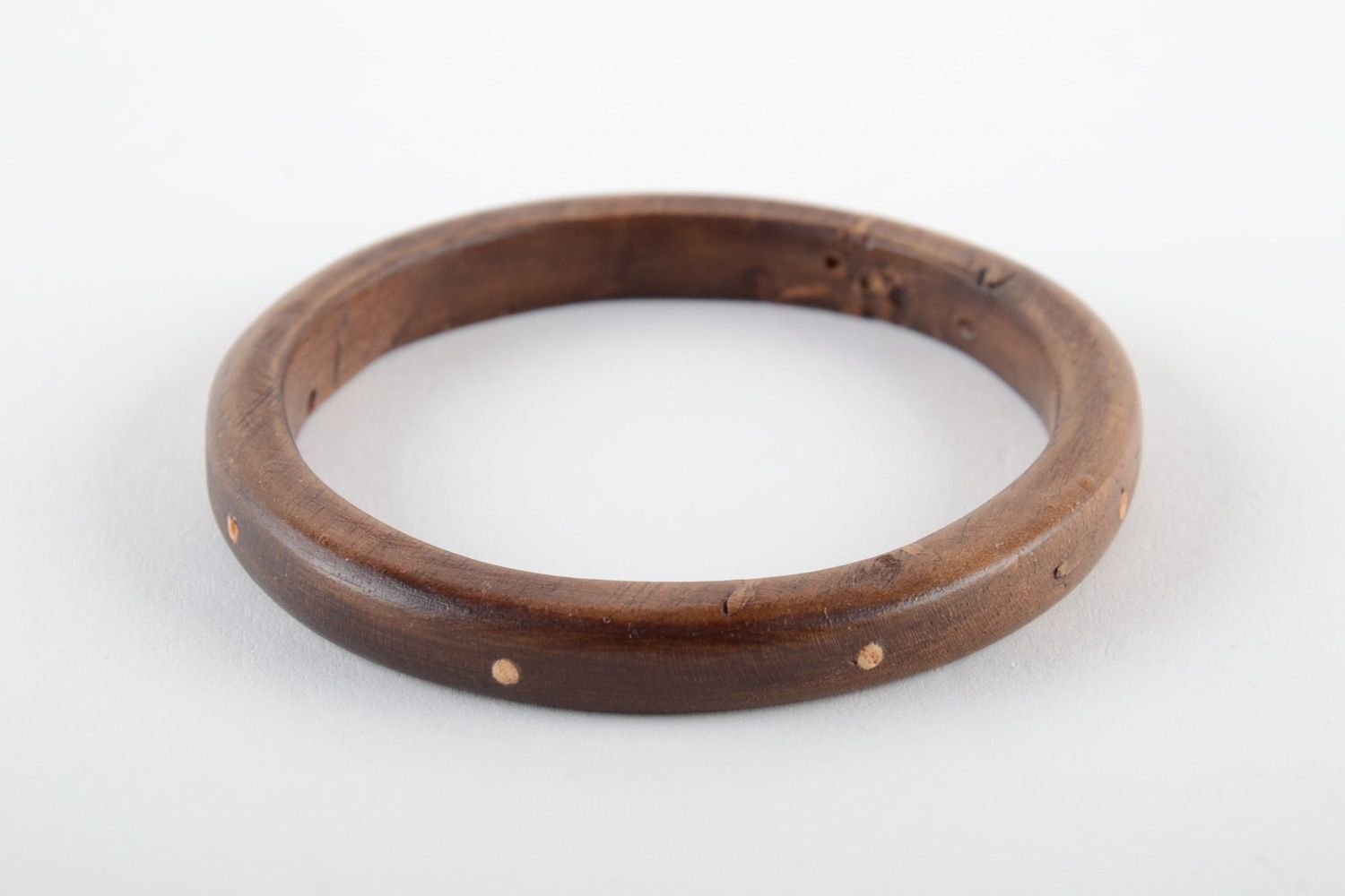 Handmade carved wooden wrist bracelet with inlay in ethnic style for women photo 1