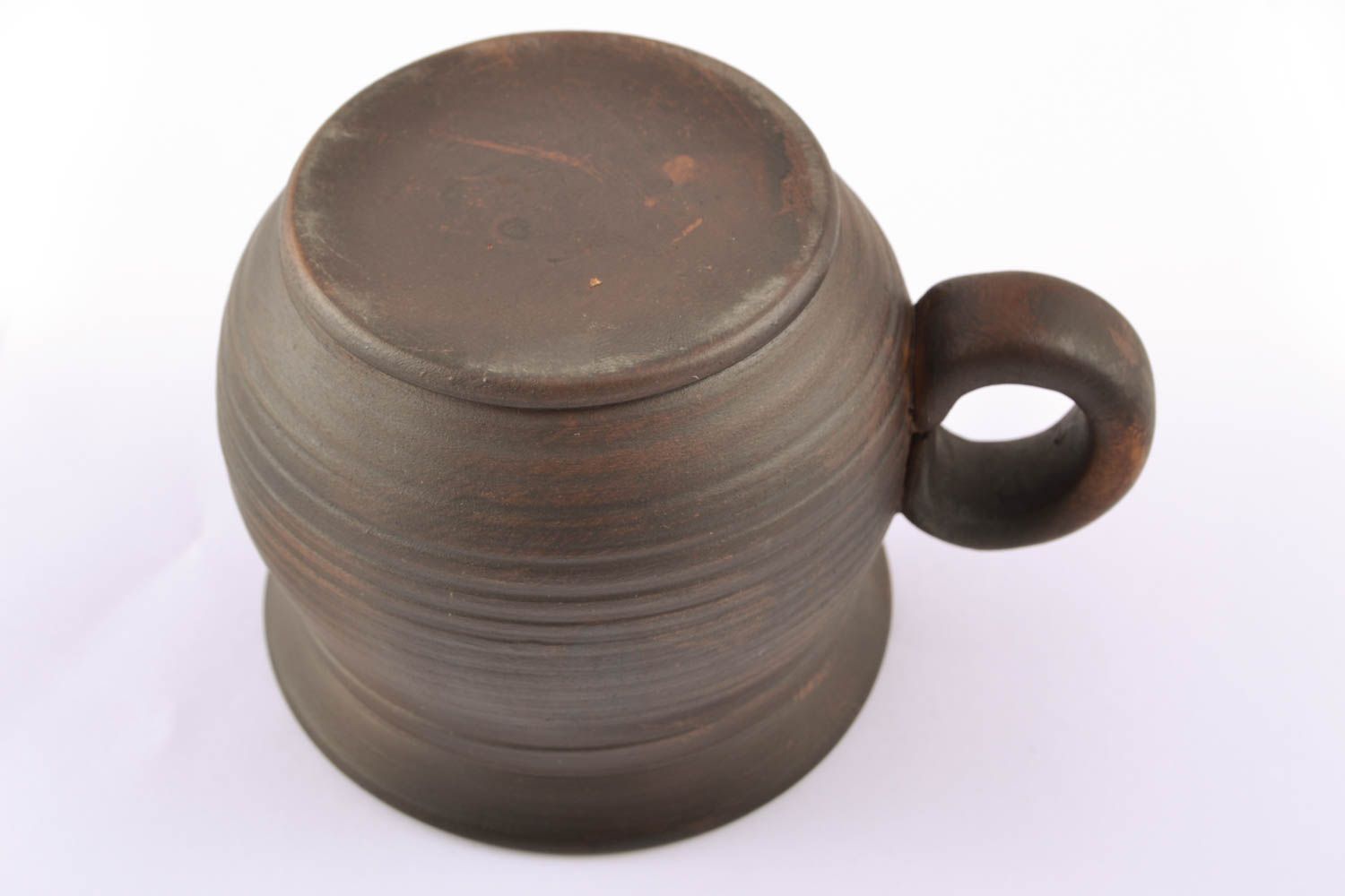 Handmade clay pottery pot-shaped brown coffee cup with handle and classic pattern photo 2