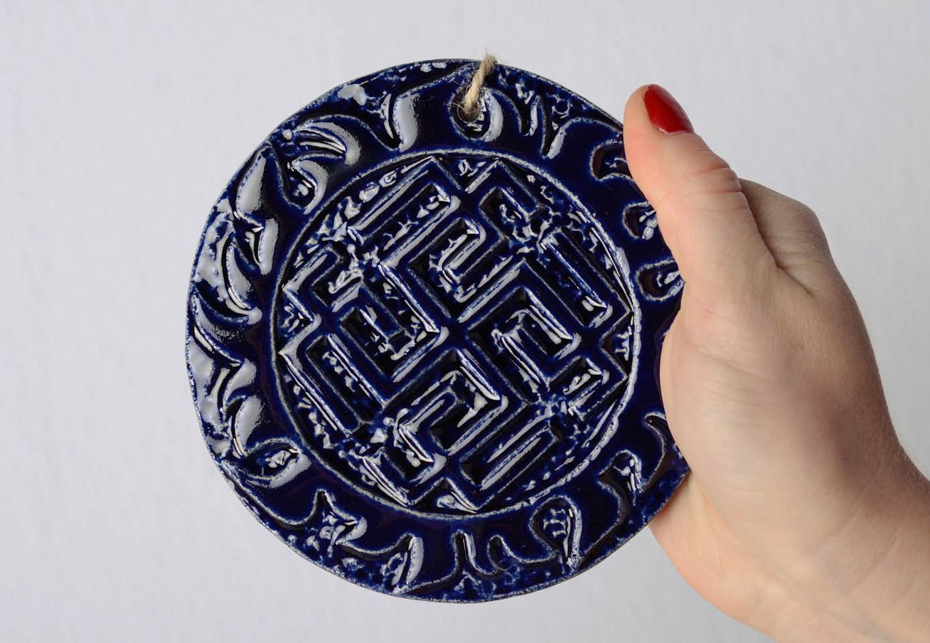Prato talismã de interior de cerâmica coberto com esmalte azul sem chumbo Rodimich foto 4