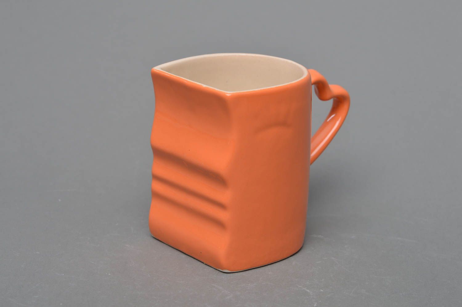 8 oz orange color square porcelain tea cup with handle and no pattern photo 2