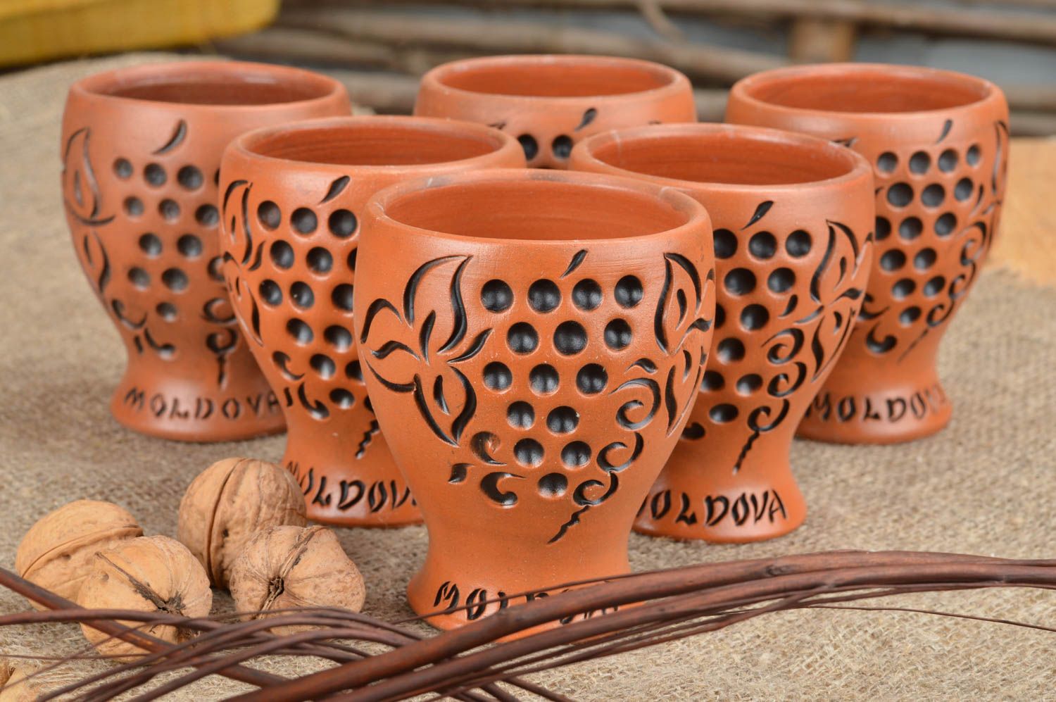 Keramik Trinkbecher Set aus Ton 6 Stück in Braun 100 ml künstlerisch handmade foto 1