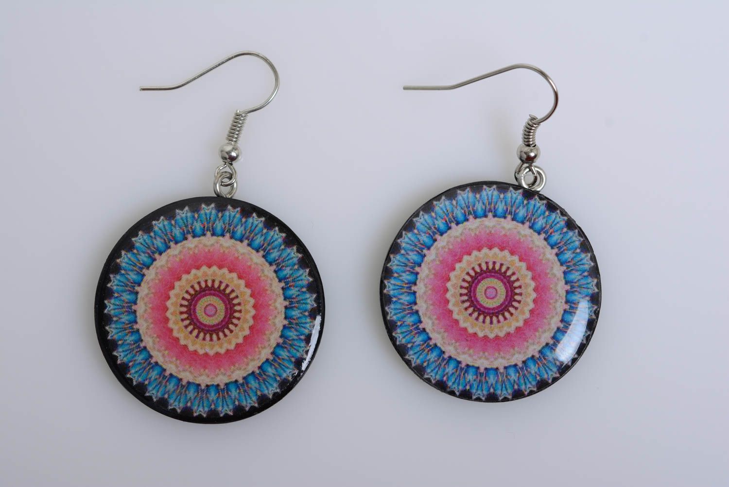 Polymer clay earrings with pattern handmade decoupage designer jewelry photo 5