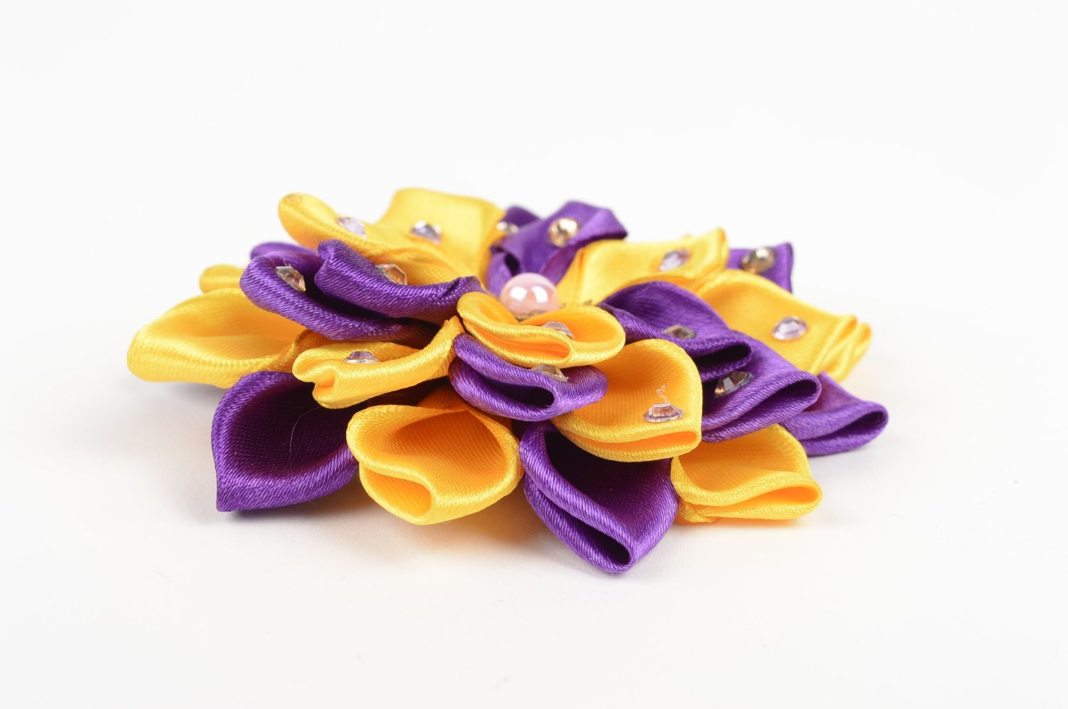 Gelb violette Blume Haarspange handgemachter Schmuck Accessoire für Mädchen foto 1